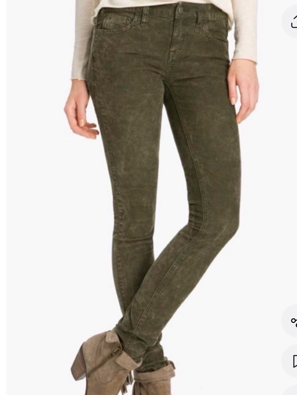 Free People Olive Green Corduroy Skinny Jeans